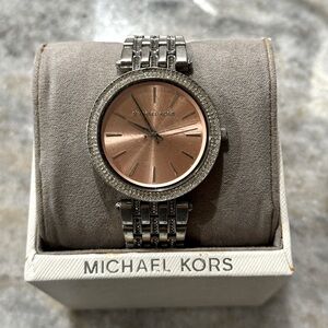 Michael Kors Women’s Silver Watch, Rose gold face, Crystal embellishments